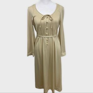 Vintage Nipon Boutique Beige Button Front Pleated Belted Dress